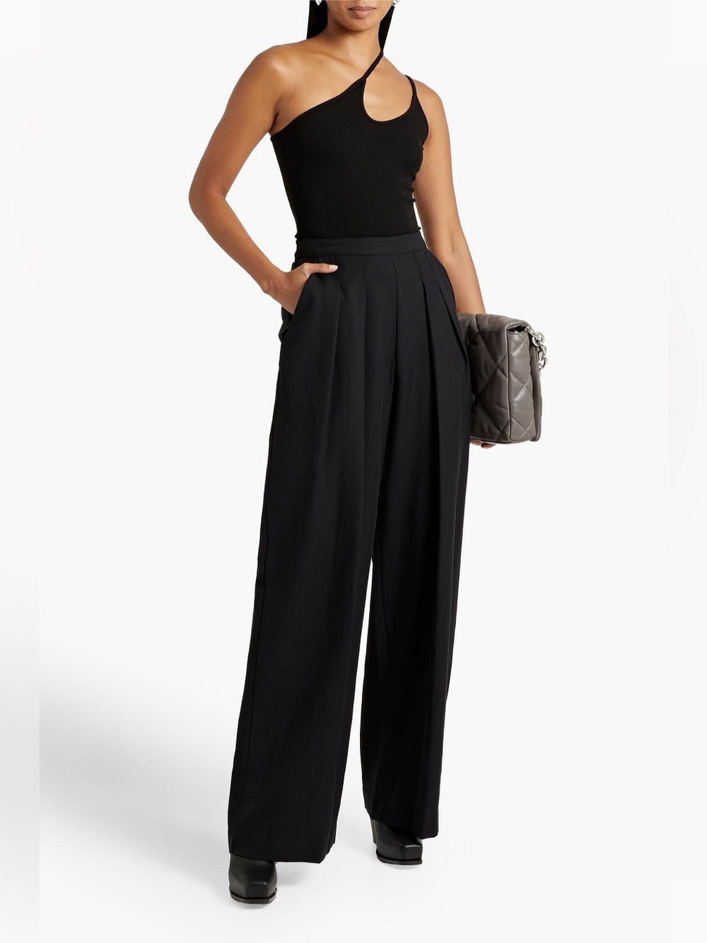 Enza Costa Wide Leg Pleated Pants Black Tencel Linen Blend Size 2/Medium